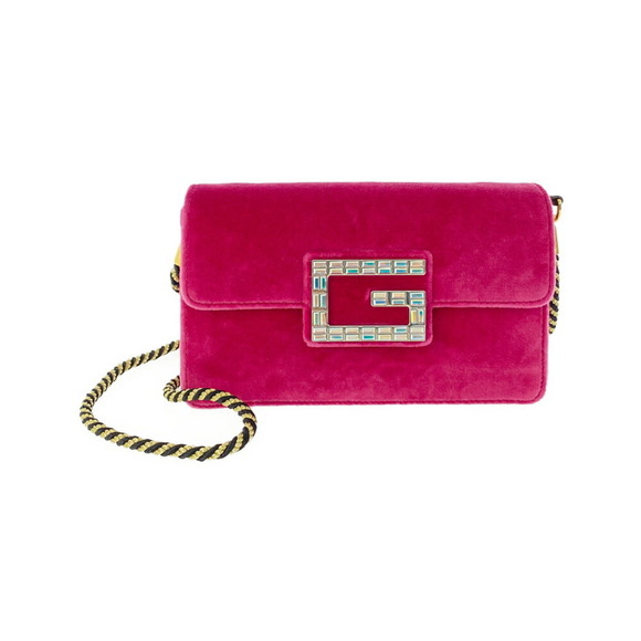 Gucci Handbags - Gucci Broadway Square GG Crystal Velor Clutch Shoulder Bag Pink Black